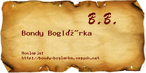 Bondy Boglárka névjegykártya